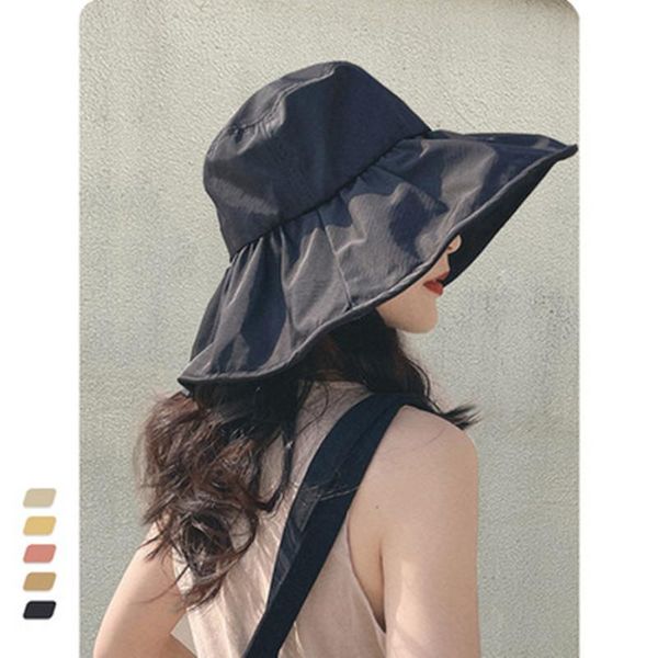 

wide brim hats lx summer ladies fisherman hat korean leisure sunshade beach outing folding sun, Blue;gray