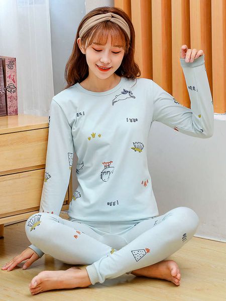 

girls' autumn clothes and trousers thermal underwear suit junior students' high school pure cotton sweater, Black;pink