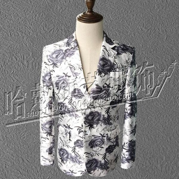 

and the europe united states large size casual slim suits dress stage men's singer host performance floral print suit /s-5xl, White;black