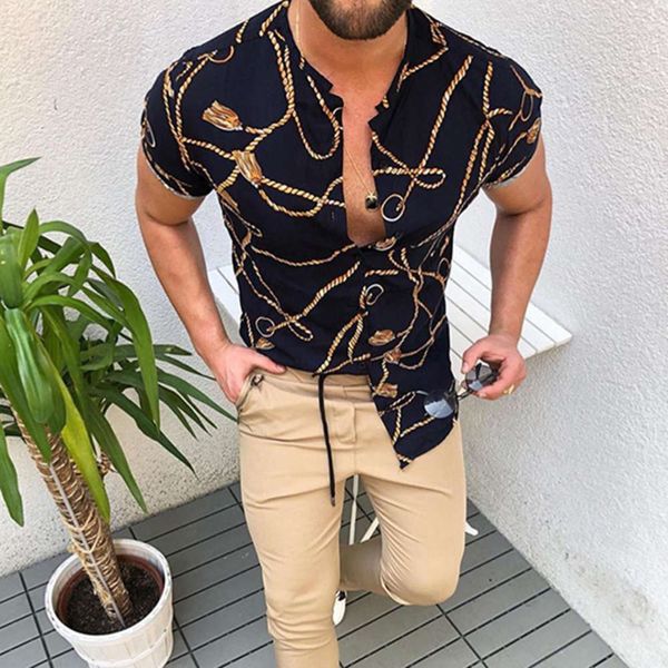 

shirtssummer printed short sleeve men's shirt, White;black