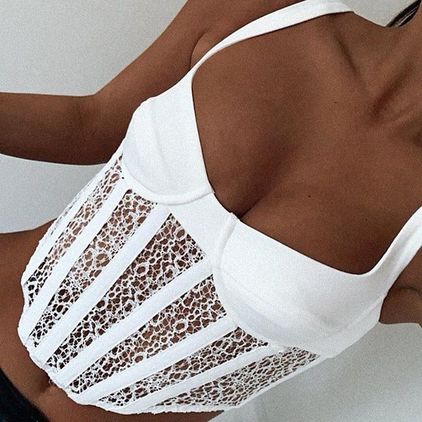 

solid color women clothes halter strapless backless camis lace slim women sleeveless party elegant streetwear bodycon, White