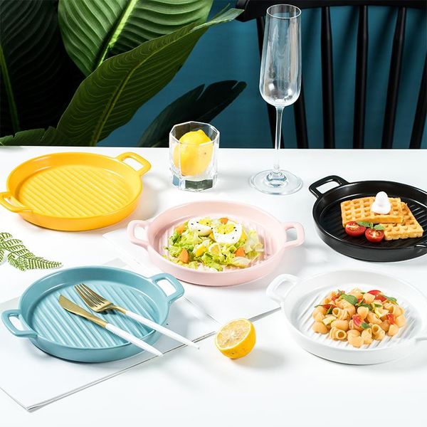

dishes & plates colorful ceramic baking dish pizza round with handle microwave oven flat plate tableware