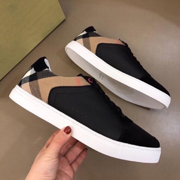 

men genuine leather fashion sneakers classic plaid casual shoes luxury mens shoes the original perfect recovery, Black