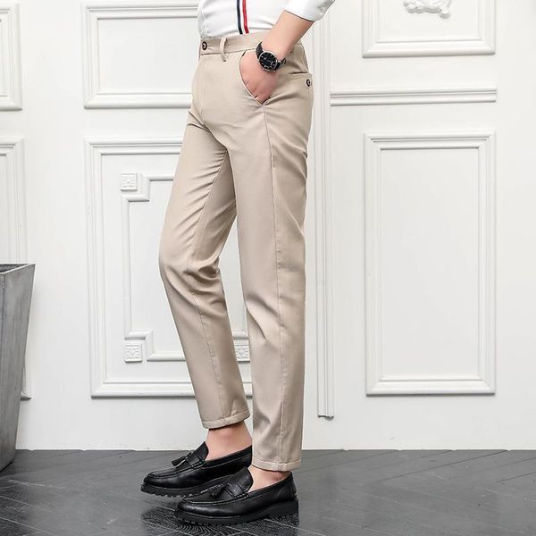 

men's suit pants casual slim-fit trousers leggings office men gray dress pantalon de vestir hombre khaki suit1, White;black