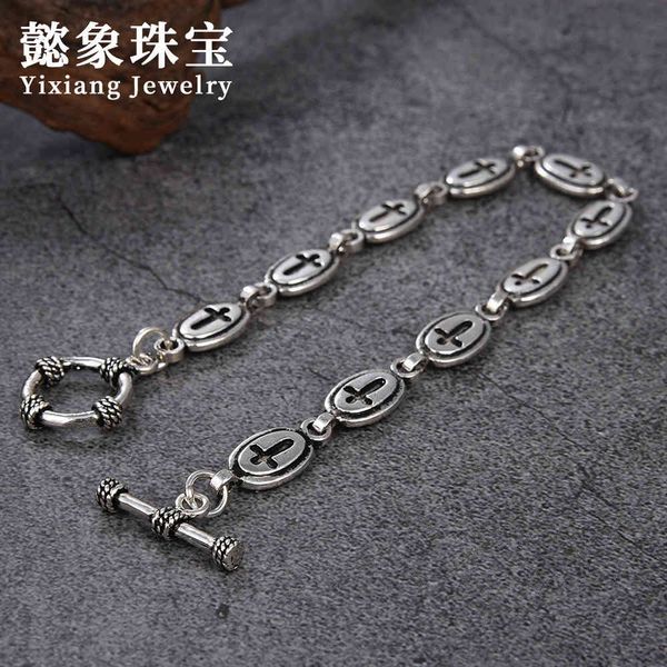 

factory outlet party favor chrome/hearts bracelet 925 silver ch croix personality cross cuban domineering hand brand thai bracelet male