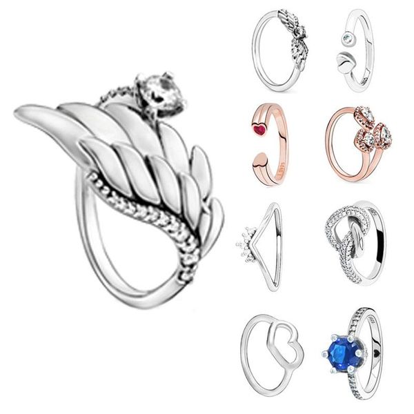

cluster rings fashion 925 sterling silver ring angel wing women engagement anniversary jewelry gift, Golden;silver