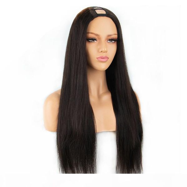 

straight u part human hair wigs for black women long middle part u part wigs for women 8-26 inches, Black;brown