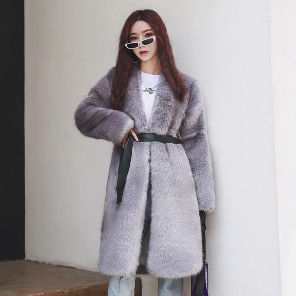 

women's fur & faux [ewq] korea jacket parka winter clothing women fashion yellow overcoat thick warm female plush coat 2021 16e3466, Black