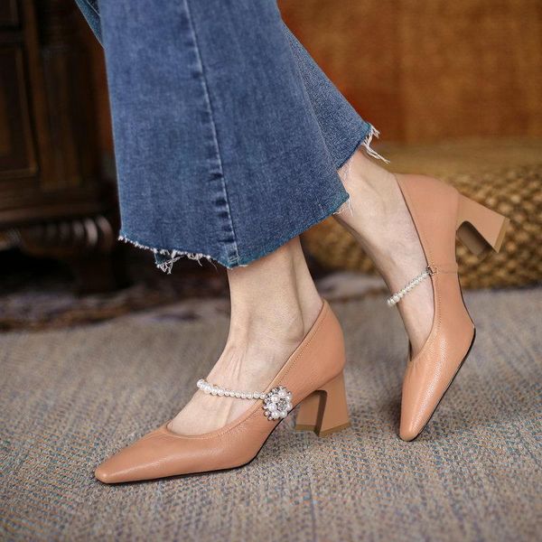 

dress shoes elegant wedding party woman heels peral fashion women high pumps genuine leather for spring, Black