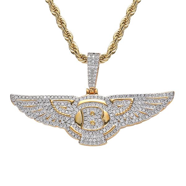 

18k gold plated angel wings necklace pendant iced out zircon mens bling jewelry gift, Silver