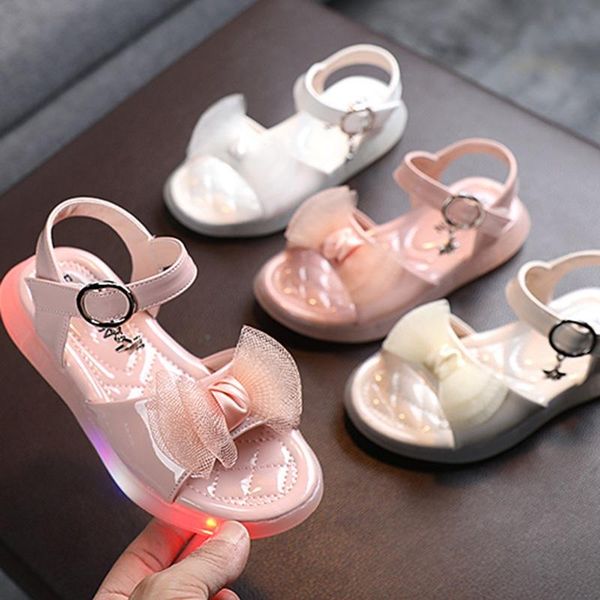 

sandals fashion children's led lit girls lace bow princess shoes summer soft flat bottom for kids, Black;red