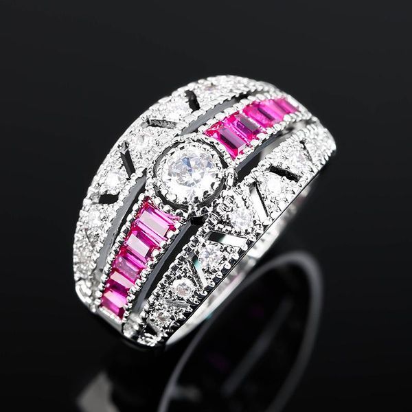 

wedding rings fashion bohemia love crystal for women classic engagement couples ring bands jewelry party anniversary gift q270, Slivery;golden