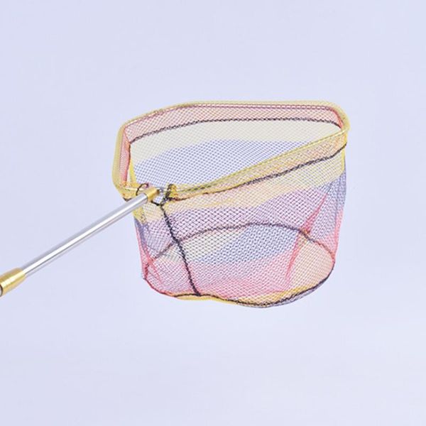 

fishing accessories landing hand net folding triangle stainless steel frame colorful nylon mesh head fish brail