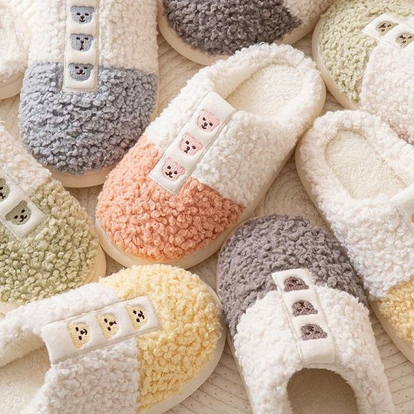 

slippers women's shoes winter 2021 cotton simple cartoon female plush warm house indoor non-slip home wooden floor, Black