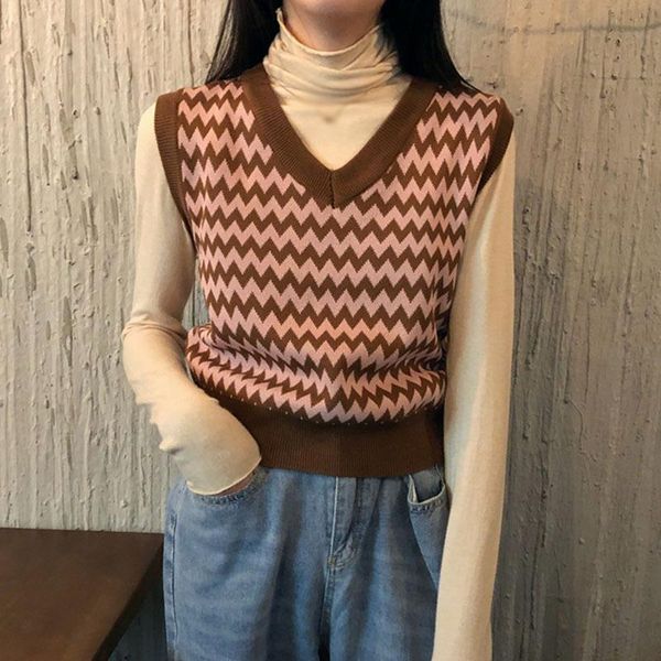 

women's vests women v-neck sleeveless sweater bottoming fashion loose knitted retro vest, Black;white