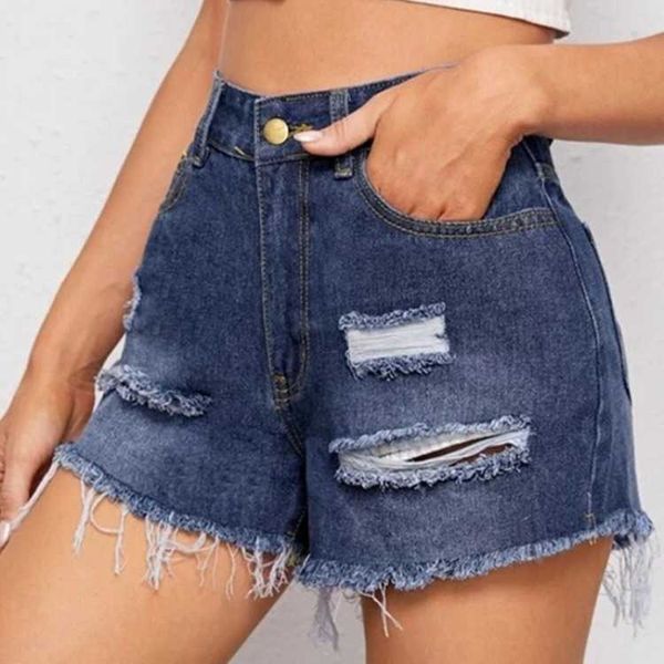 

women's jeans 2021 spring denim shorts with holes, Blue