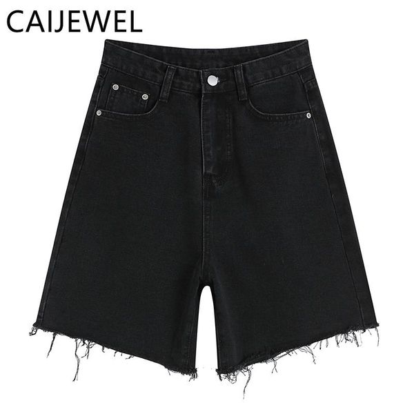 

women's jeans short 2021 summer streetwear wide leg high waist vintage baggy five points pants straight female denim shorts, Blue