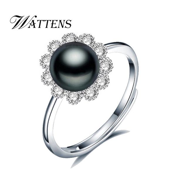 

cluster rings wattens pearl jewelry,natural rings,romantic freshwater 925 silver ring,charm flowers for women with gift box, Golden;silver