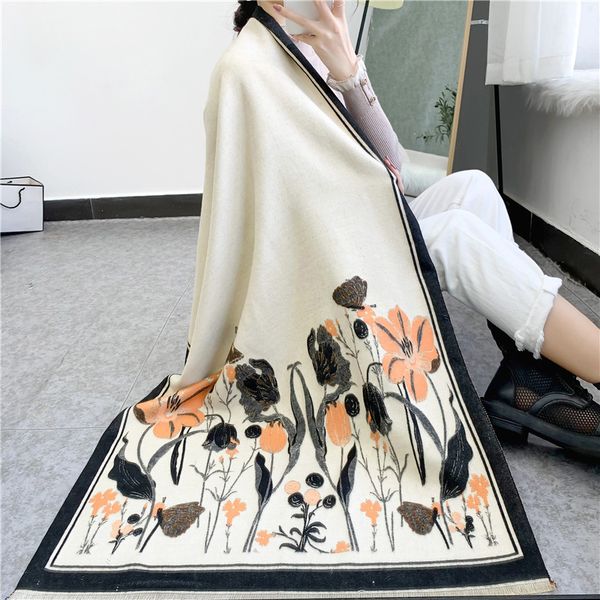

tippet muffler scarf 2021 simple flower tassel scarf women's winter warm thickened shawl dual-purpose versatile cashmere, Blue;gray