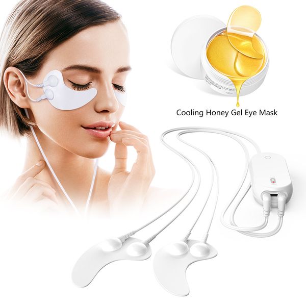 RF Electric Relax Massage Magnetisches Augenmassagegerät Goldene Augenmaske 60 Stück RF Mikrostrom unter Augenfalten Patches Gerät Falten Augenringe