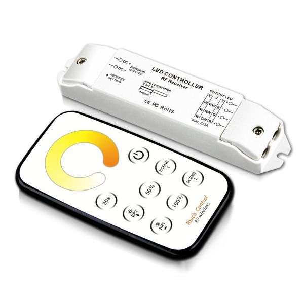 

bincolor t2+r3 led dimmer receiver controller with mini rf wireless remote led cct for strip light,dc12v-24v