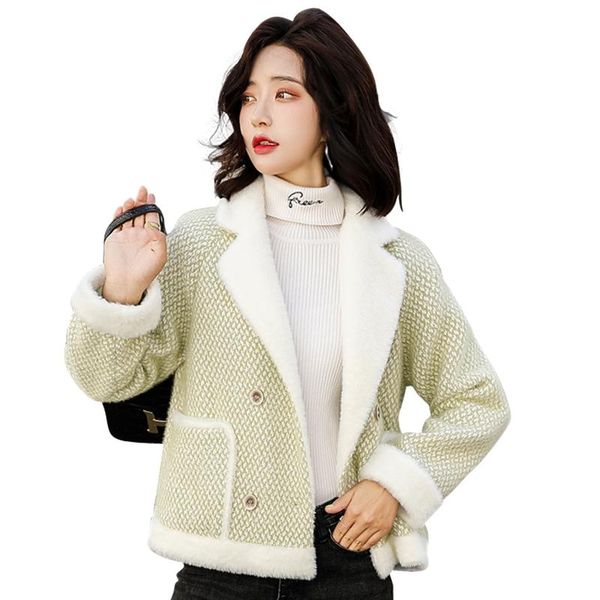 

women's jackets corn plush coat short 2021 autumn and winter style korean-style short-height faux gold mink cashmere woolen overcoat, Black;brown