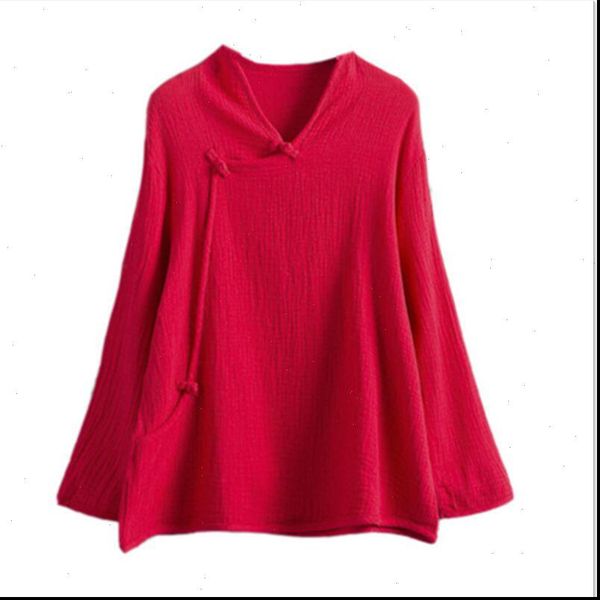 

new autumn long sleeve vintage women blouse fashion chinese style loose casual knitted cotton linen shirts,puls size s 5xl 6xl, White