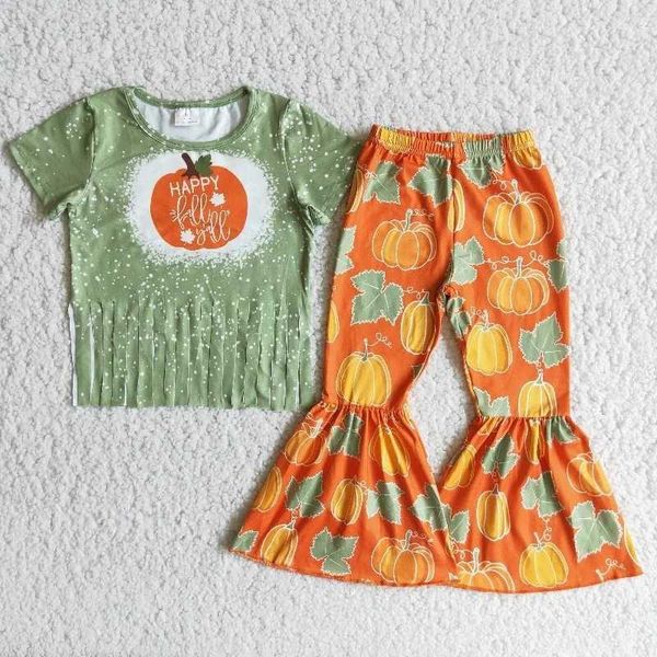

wholesale baby girls thanksgiving clothes pumpkin tassel shirt bell-bottomed pants boutique infant outfit fall children clothing p0831, White