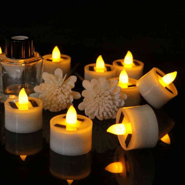 Velas led solares sem chama, 6 peças, cintilação falsa, luzes de chá, jardim ao ar livre, luz romântica, decoração de festa de casamento