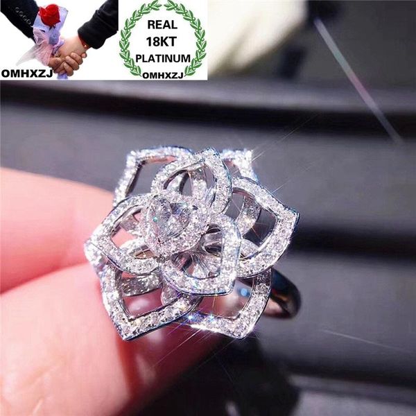 

cluster rings omhxzj wholesale european fashion woman girl party birthday wedding gift flower rose zircon 18kt white gold ring rr912, Golden;silver