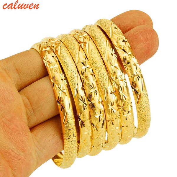 8mm 6 teile/los Dubai Gold Armreifen für Frauen Männer 24k Farbe Äthiopische Armbänder Afrikanischen Schmuck Saudi Arabisch Hochzeit braut Geschenk 210713