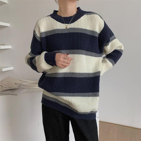 

women's sweaters woman spliced loose warm pullovers o-neck long sleeve knitted fashion casual clothes autumn winter jumpers, White;black