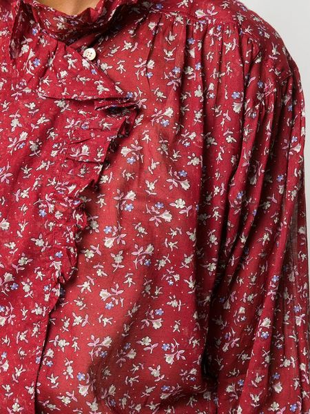 

2021 new women's irregular blouse ruffles two colors long sleeve floral printing vintage female shirt 43ww, Black