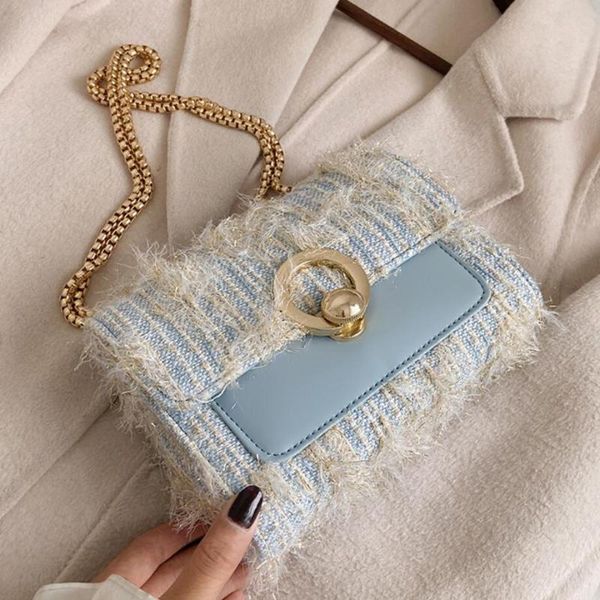 

cross body contrast color square crossbody bag 2021 winter high-quality wool women's designer handbag chain shoulder messenger