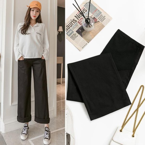 

maternity bottoms pregnant women's cropped trousers spring and autumn models stretch loose wide-leg pants women wear mom, White