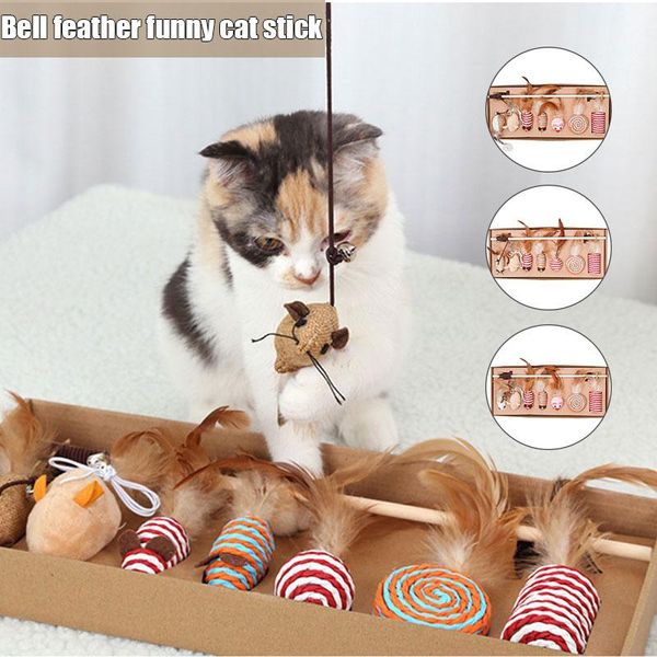 

cat toys kitten feather teaser toy bells for puppy kitty 7pcs set smd66