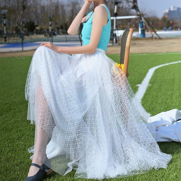 

skirts white highlights mesh skirt women's summer 21 spring trendy long polyester lace casual a-line empire, Black
