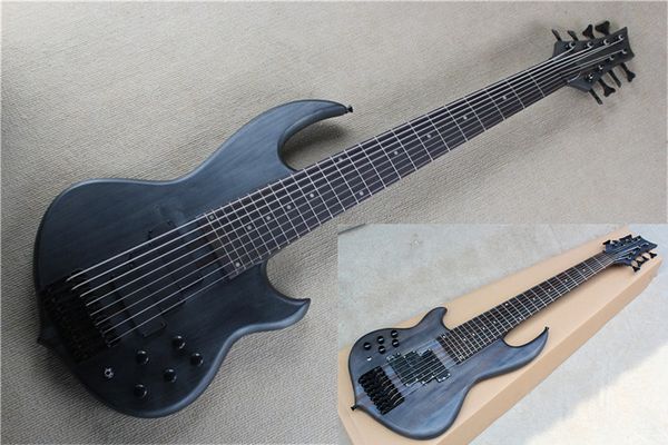Matte Black 8 Strings 24 Frets Bass-thru-Body Bass Guitar com braço de pau-rosa, pode ser personalizado