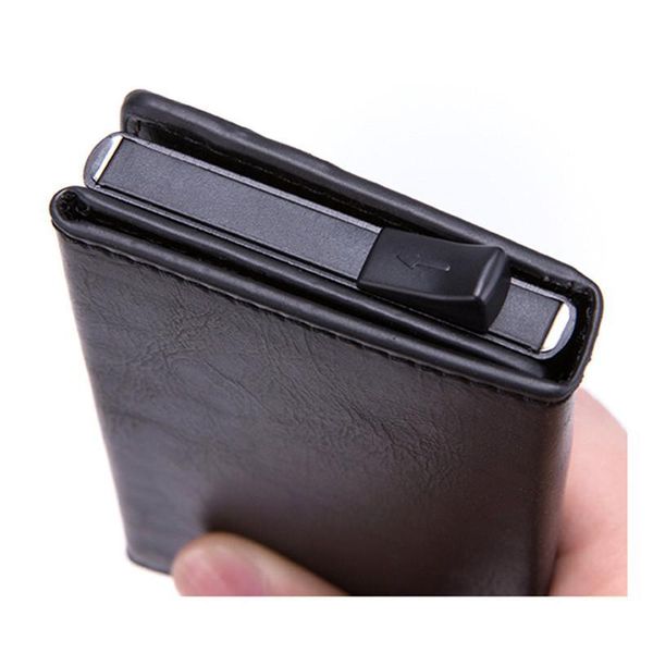 

vintage antitheft men credit card holder blocking rfid wallet leather security information aluminum metal purse qylnqg