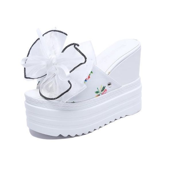 

slippers slope heel women 2021 fashion wear non-slip word sandals, Black