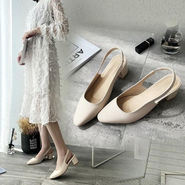

sandals baotou and slippers thick heel single shoes women's square toe summer mid-heel fashion retro, Black