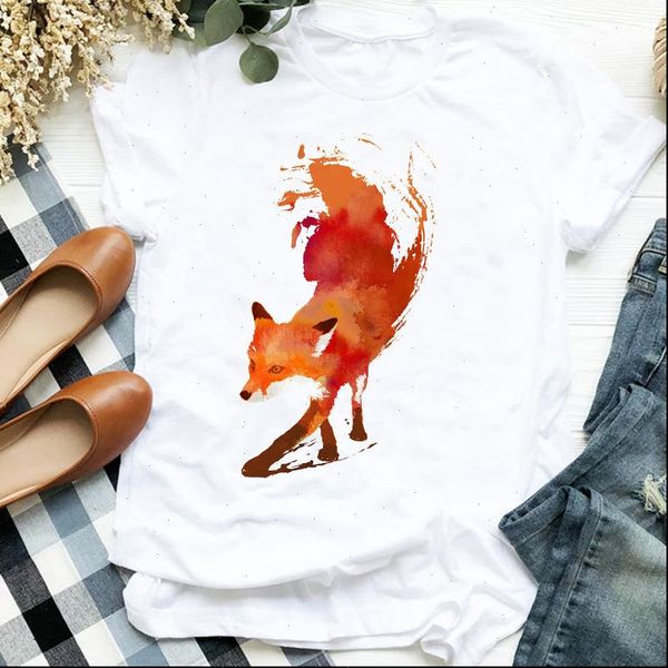 

women ladyladies 90s fox cartoon cute short sleeve print fashion t tee womens tshirt female shirt clothes graphic t shirt, White