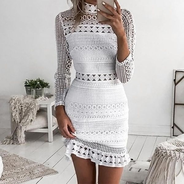 

casual dresses vintage hollow out lace dress women elegant sleeveless white summer chic party vestido de festa 2021, Black;gray