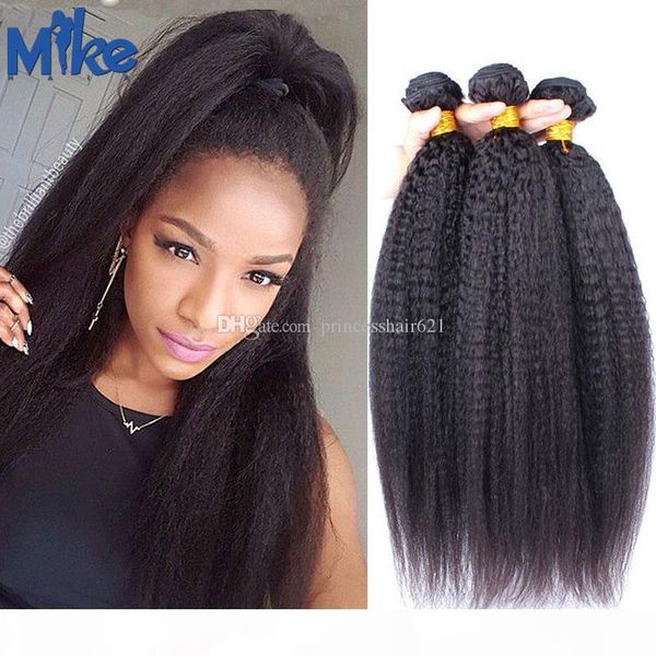 

mikehair mongolian kinky straight remy hair wefts wholesale 8-30in human hair weaves 3pcs brazilian cambodian indian hair bundles deal, Black