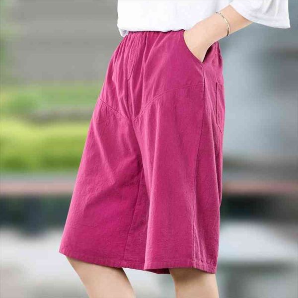 

plus size loose straight cotton linen shorts women casual retro wide leg knee length midi summer streetwear shorts c7250, White;black