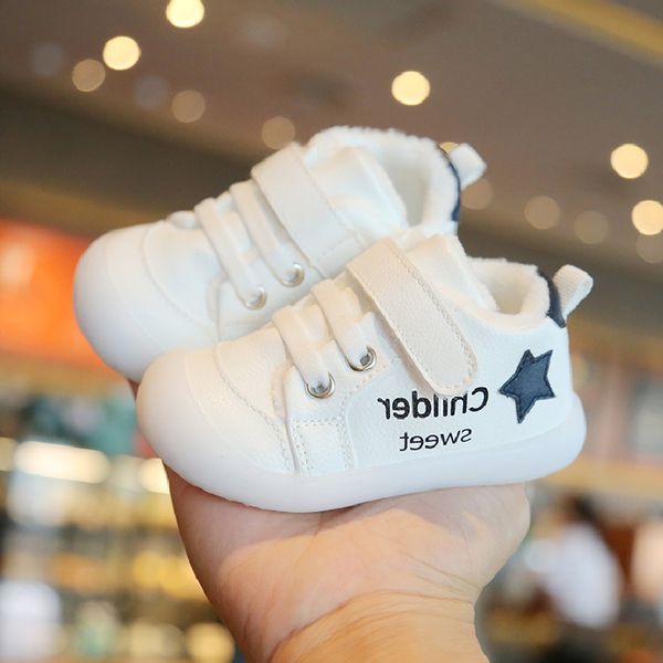 

winter infant first walkers shoes with star pattern 2021 fashion warm baby boy causal loafers toddler girl boys non-slip shoes