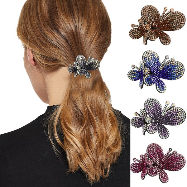 

butterfly hair grip rhinestone flower duckbill hair claws vintage hair combs clip shinning hairpin ponytail headwear, Slivery;golden