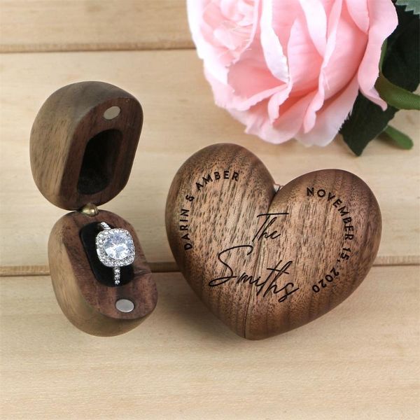 

jewelry pouches, bags heart shaped ring box walnut personalized vintage wedding wood engagement portable storage, Pink;blue