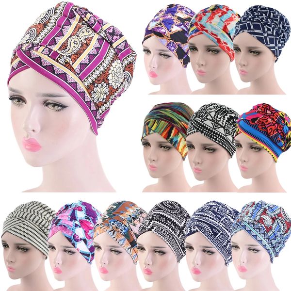 Afrika Desen Çiçek Baskı Başörtüsü Bonnet Müslüman Kadın Türban Başörtüsü Kapaklar İslam Eşarp Türban Headwrap Arap Bonnet Scarve