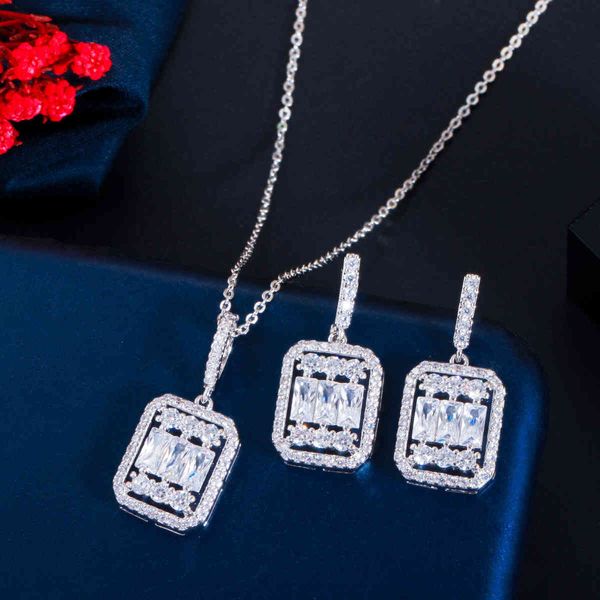 

korean necklace two piece set simple female s925 silver needle micro inlaid zircon earrings